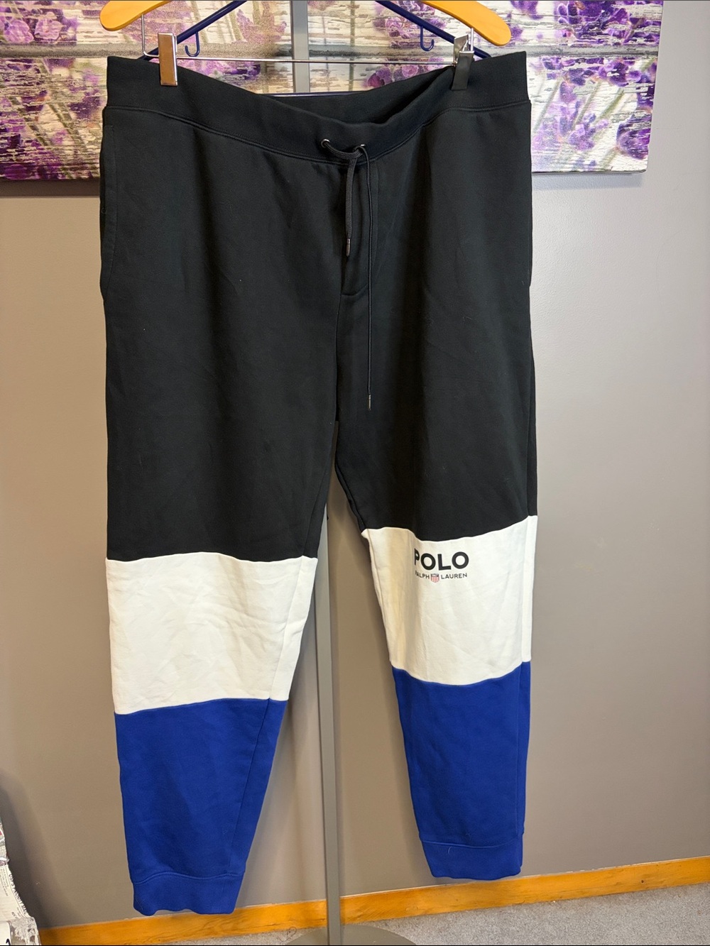 Polo Ralph Lauren Colorblock Joggers — Black, White & Royal Blue Size LT